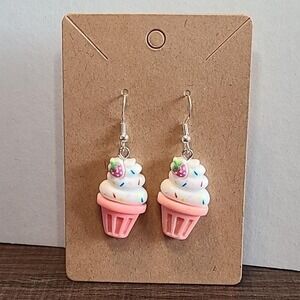 Handmade Cupcake Dangle Earrings Fun Food Jewelry Novelty Earrings Cute Kawaii